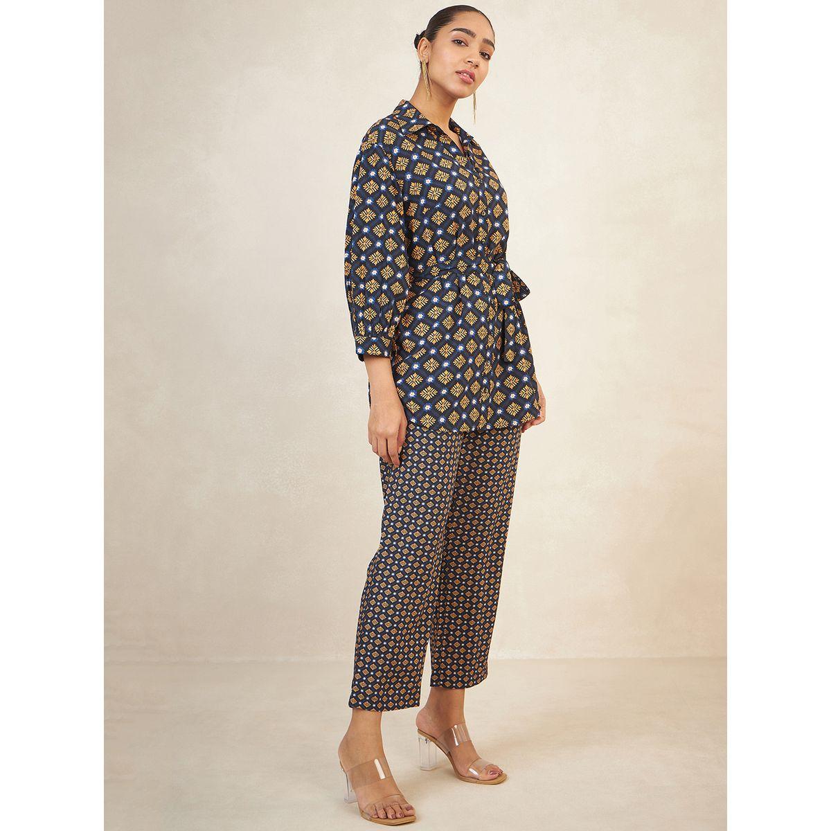 طقم منسق من بنطال وبلوزة مطبعة بالكامل مع اربطة فِميلا × ستايلي-women-clothing-coordsets-image-2