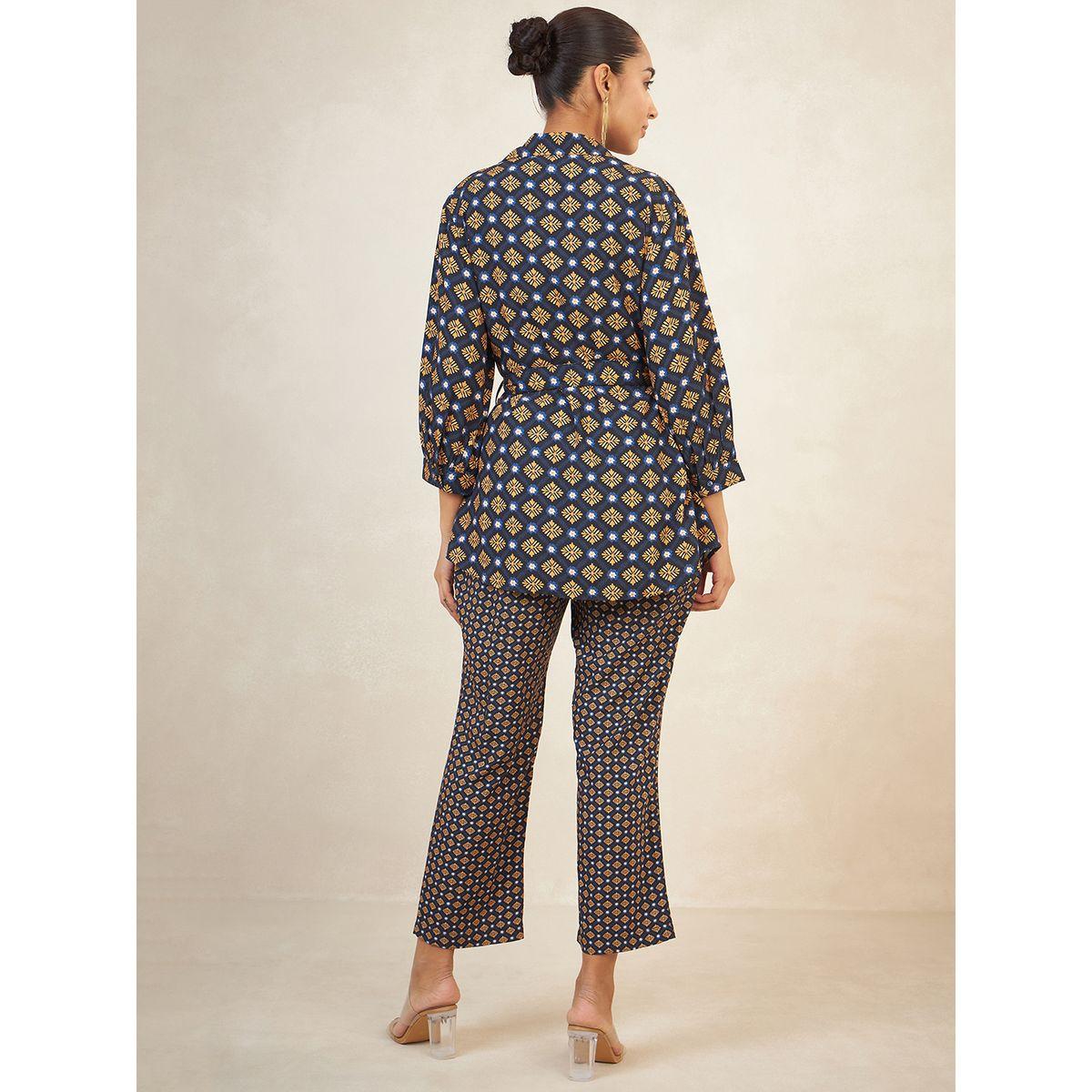 طقم منسق من بنطال وبلوزة مطبعة بالكامل مع اربطة فِميلا × ستايلي-women-clothing-coordsets-image-3