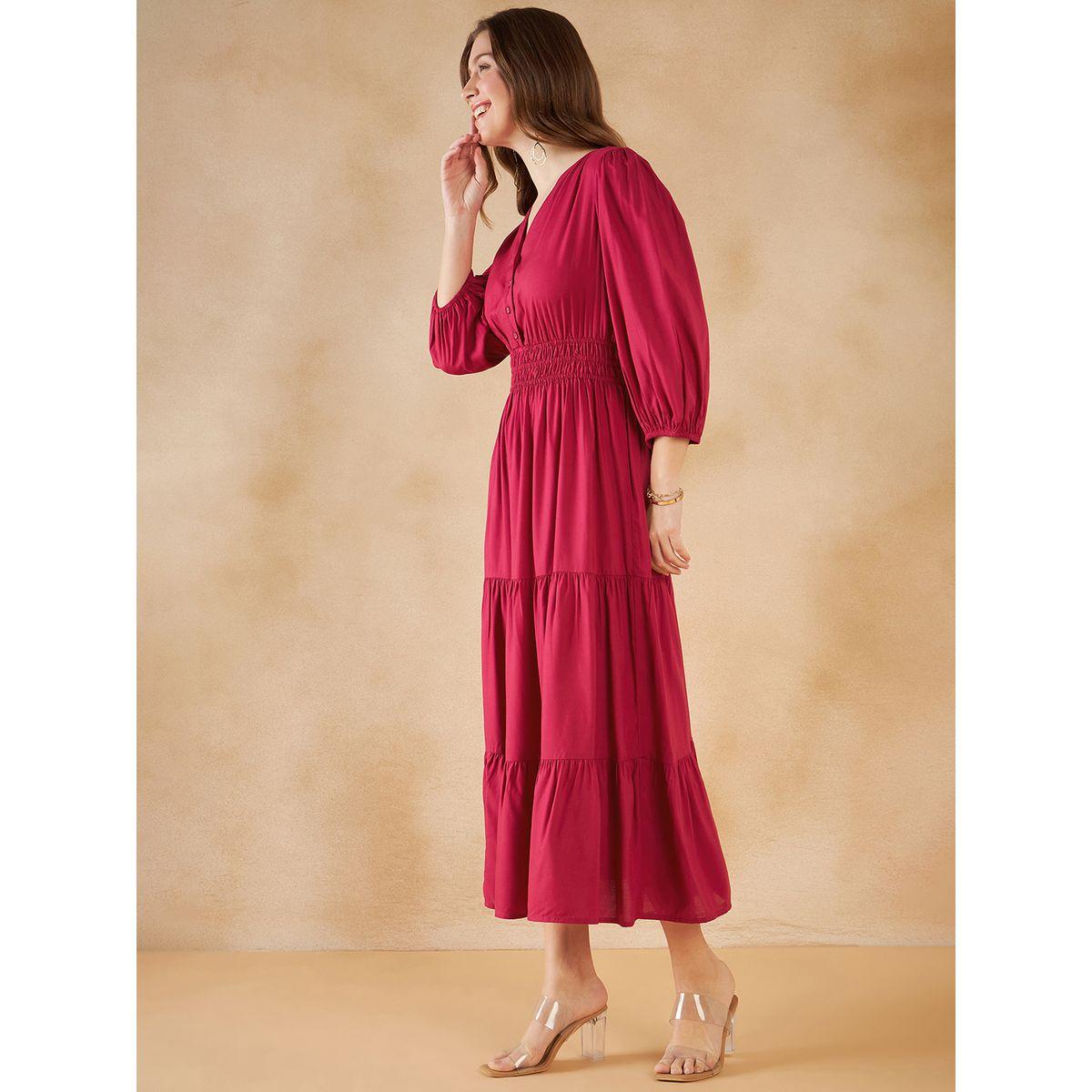 Femmella Smocked Waist Front Button Closure Tiered Maxi Dress-women-clothing-dresses-image-2
