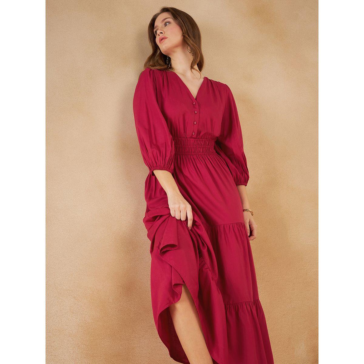 Femmella Smocked Waist Front Button Closure Tiered Maxi Dress-women-clothing-dresses-image-4
