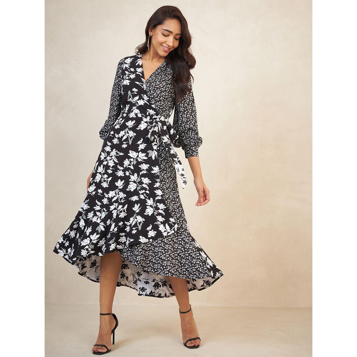 فستان ميدي بنمط لف واكمام طويلة فِميلا × ستايلي-women-clothing-dresses-image-1