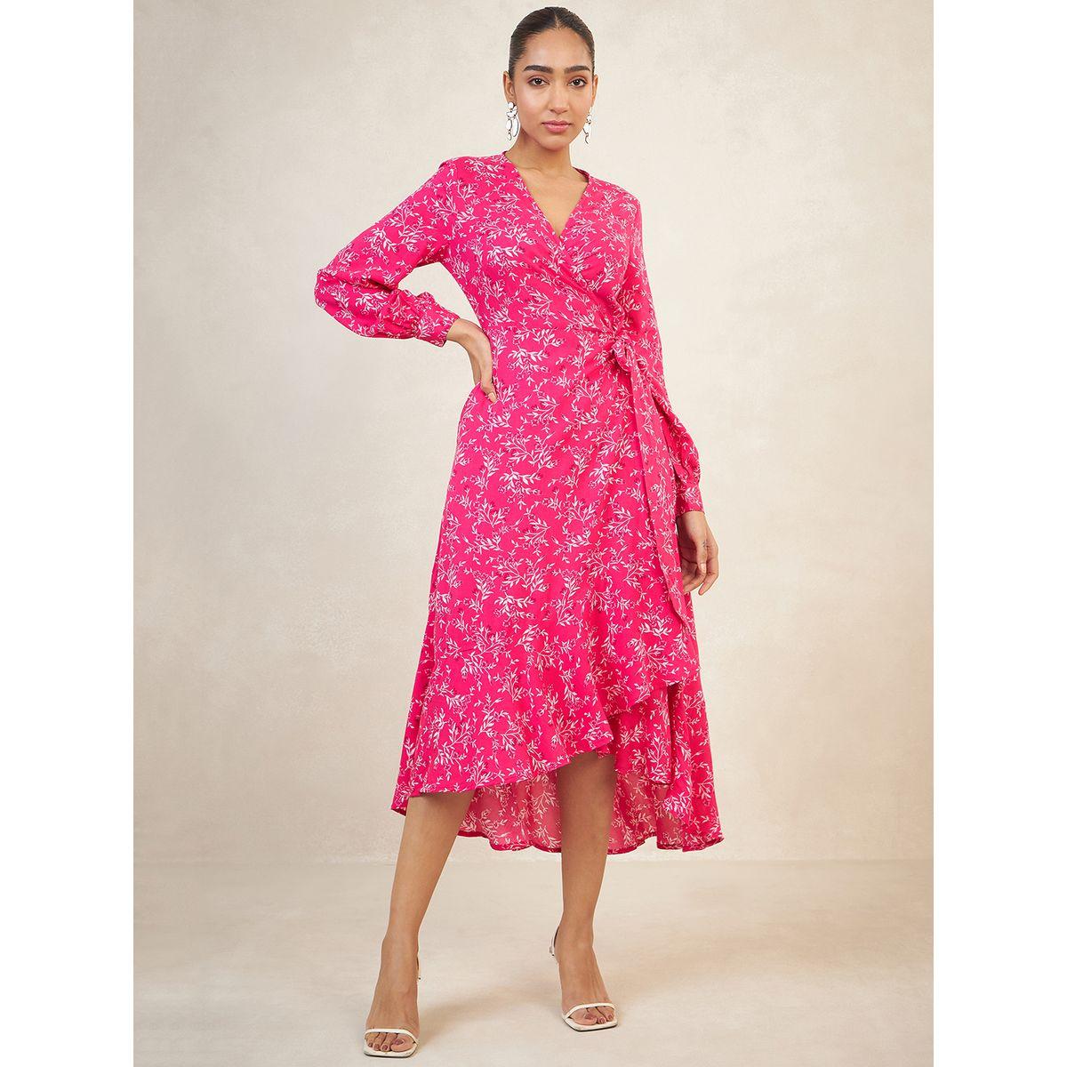 Femmella X Styli  All Over Print Asymmetrical Hem Midi Wrap Dress-women-clothing-dresses-image-1