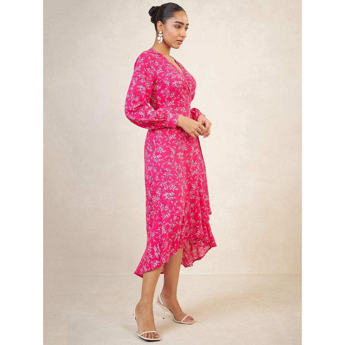 Femmella X Styli  All Over Print Asymmetrical Hem Midi Wrap Dress-women-clothing-dresses-image-2