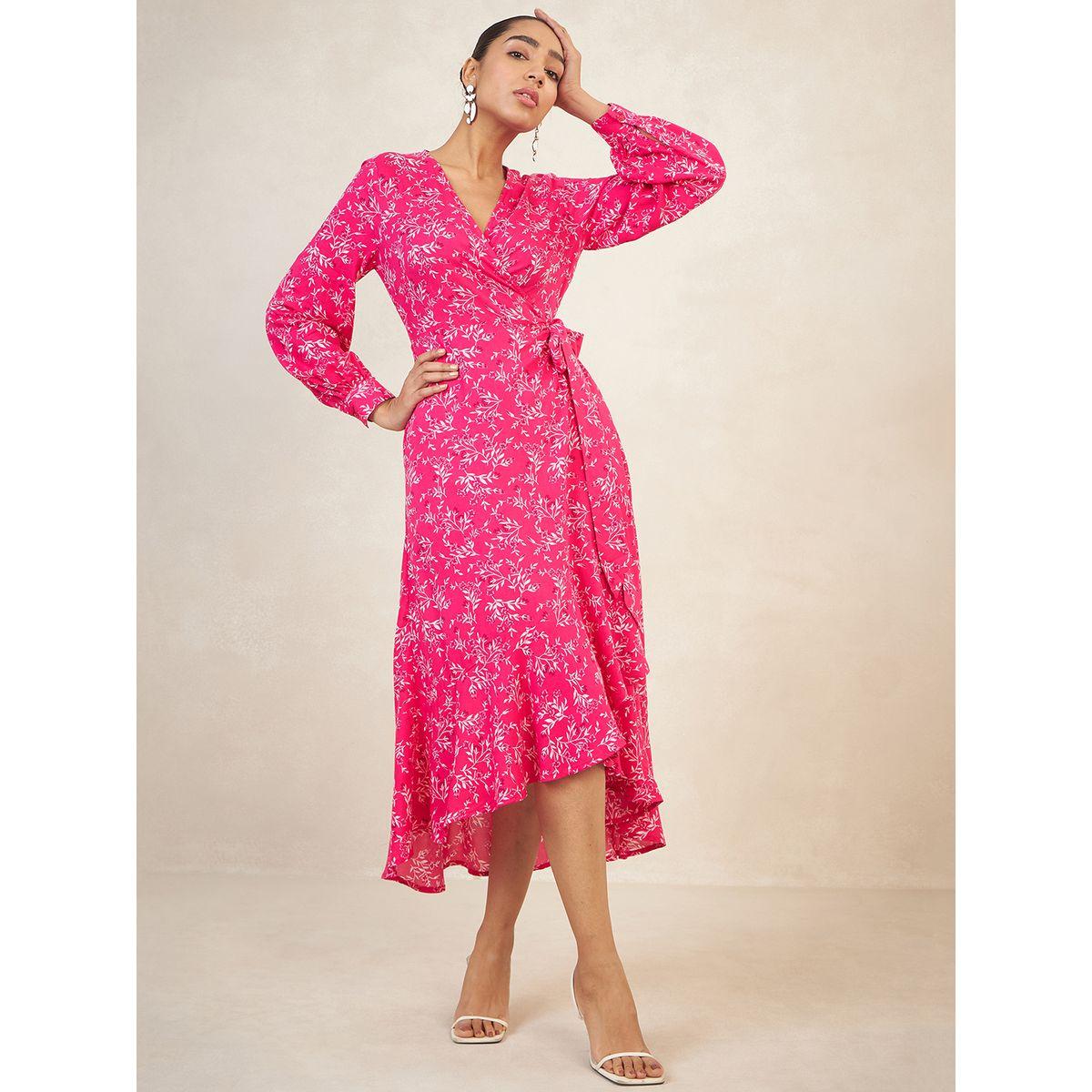 Femmella X Styli  All Over Print Asymmetrical Hem Midi Wrap Dress-women-clothing-dresses-image-5