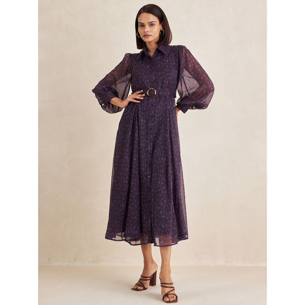 فستان ميدي مطبع بزهور مع ازرار-women-clothing-dresses-image-1