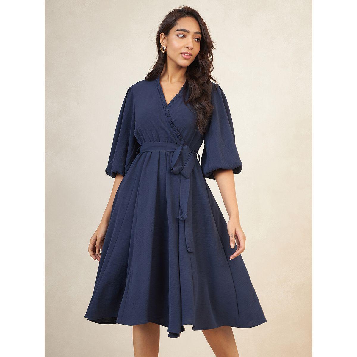 Femmella Crinkle Detail A-Line Midi Wrap Dress-women-clothing-dresses-image-1