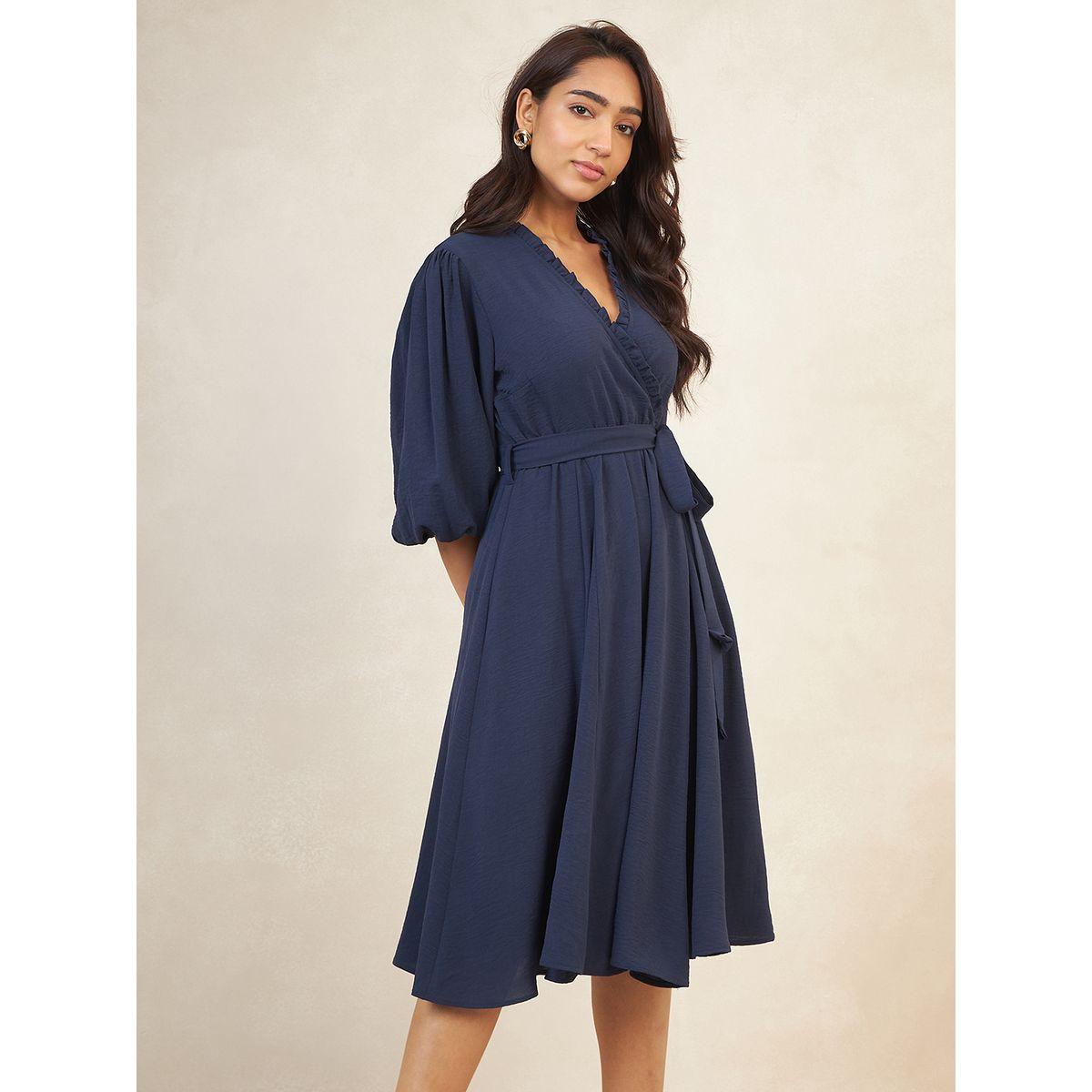 Femmella Crinkle Detail A-Line Midi Wrap Dress-women-clothing-dresses-image-2