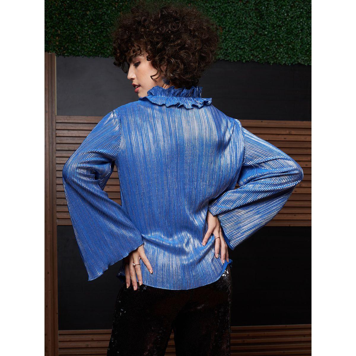 بلوزة بليسيه مع ياقة باربطة واكمام جرس أثينا × ستايلي-women-clothing-shirtsandblouses-blouses-image-8