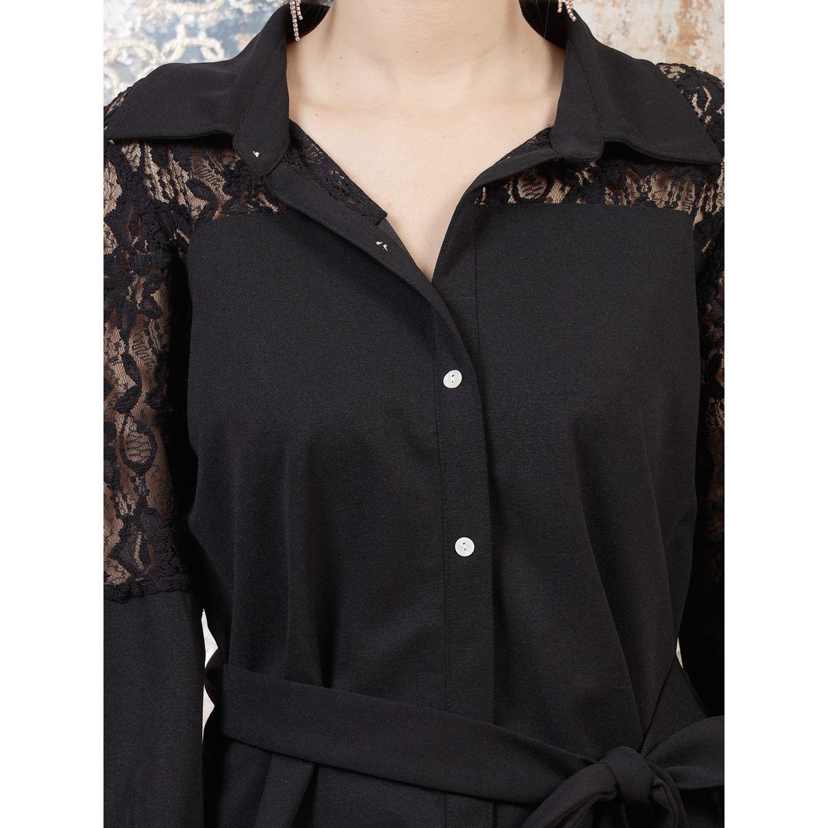 Athena X Styli  Lace Insert Shirt Style Top with Tie Waist-women-clothing-shirtsandblouses-shirts-image-5