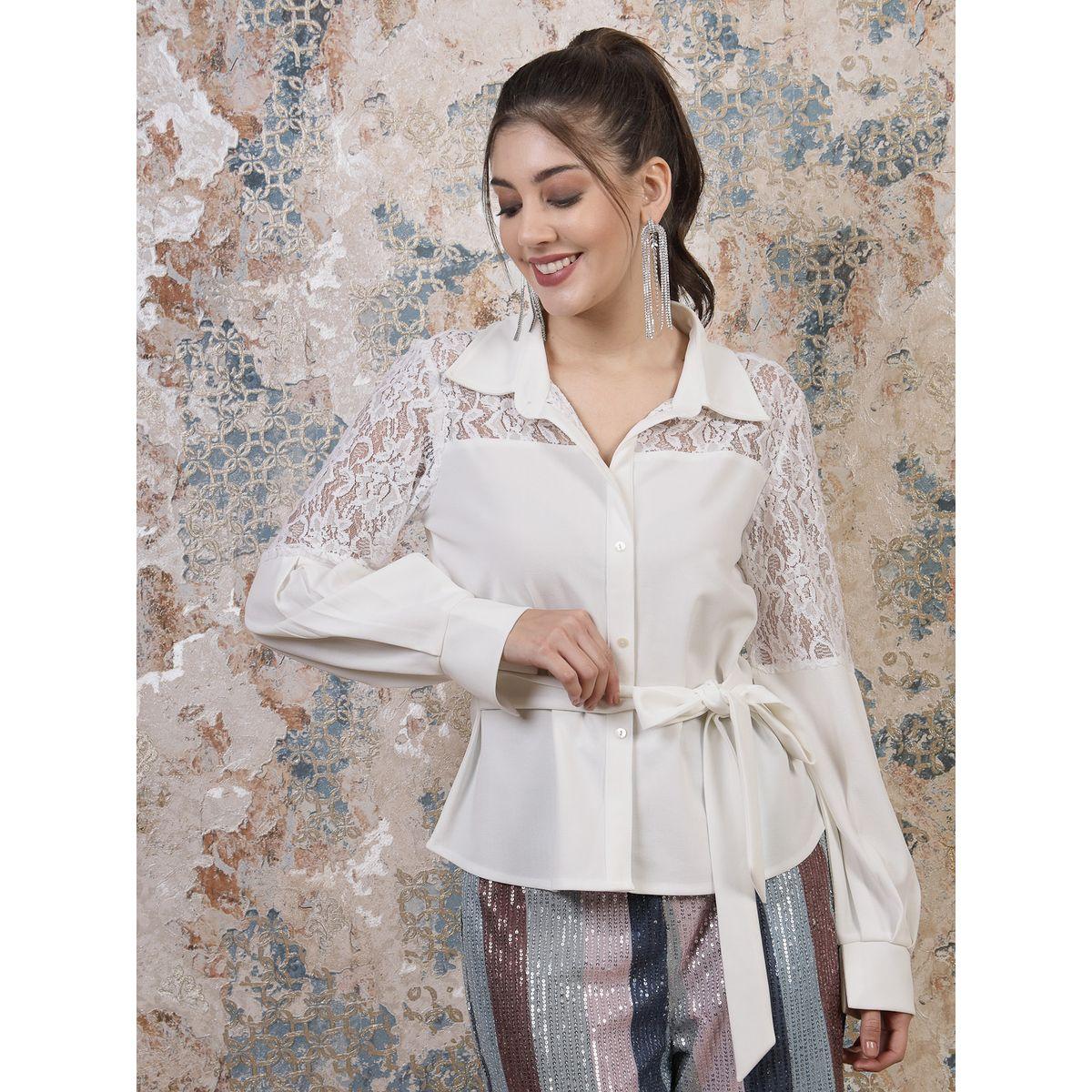 Athena X Styli  Lace Insert Shirt Style Top with Tie Waist-women-clothing-shirtsandblouses-shirts-image-1