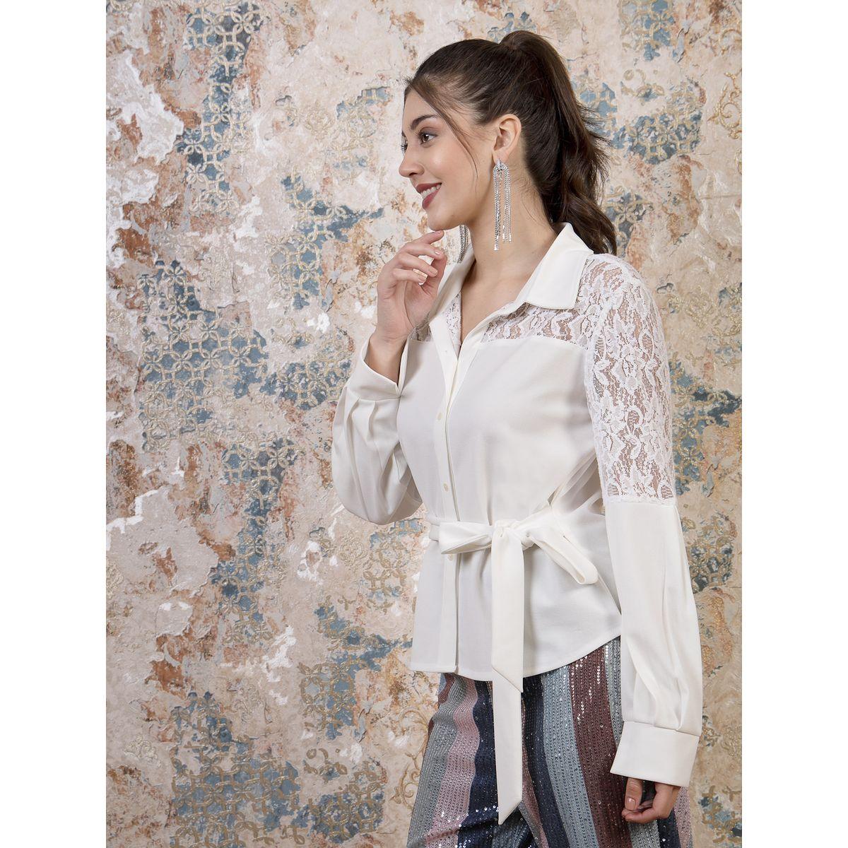 Athena X Styli  Lace Insert Shirt Style Top with Tie Waist-women-clothing-shirtsandblouses-shirts-image-2