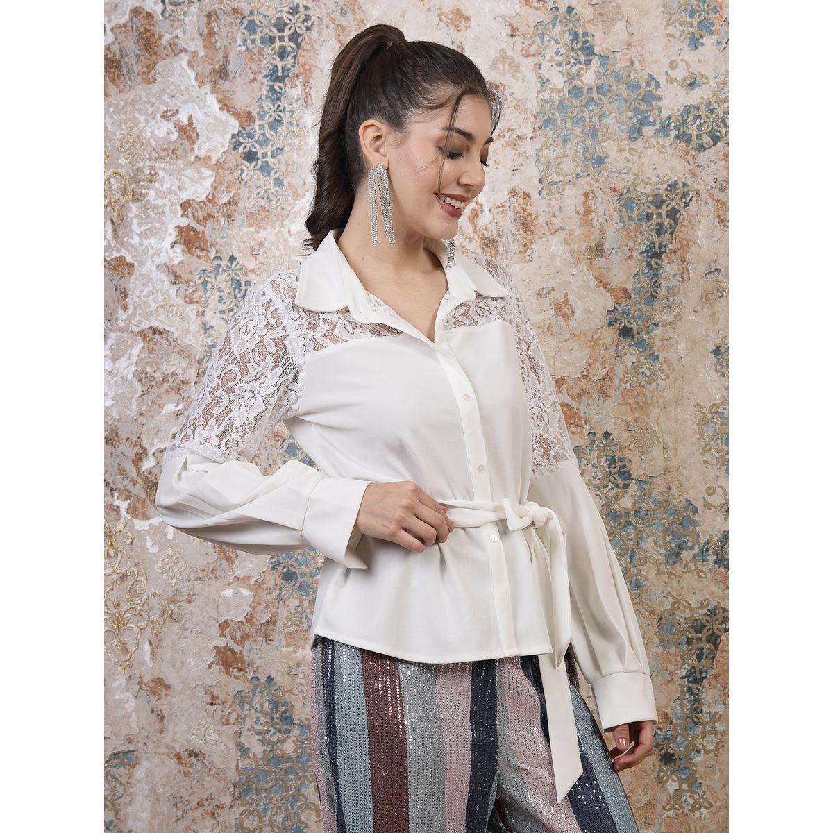 Athena X Styli  Lace Insert Shirt Style Top with Tie Waist-women-clothing-shirtsandblouses-shirts-image-3