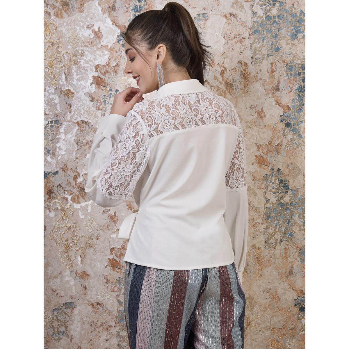 Athena X Styli  Lace Insert Shirt Style Top with Tie Waist-women-clothing-shirtsandblouses-shirts-image-4