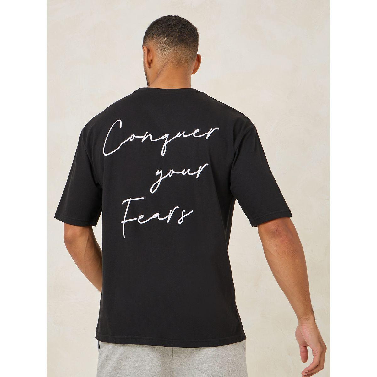 Styli Conquer Your Fear Slogan Print Oversized T-Shirt-men-clothing-tshirtsandpolos-tshirts-image-1
