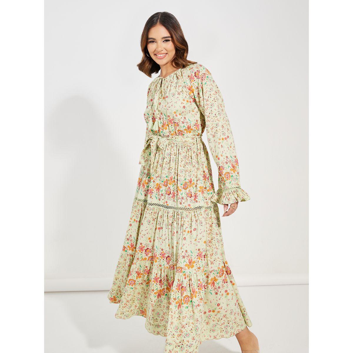 فستان ميدي مطبع بزهور مع حزام خصر-women-clothing-dresses-image-2