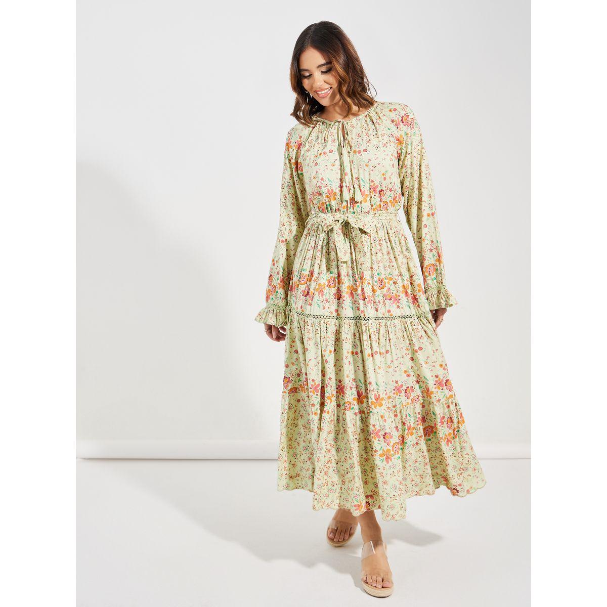 فستان ميدي مطبع بزهور مع حزام خصر-women-clothing-dresses-image-5