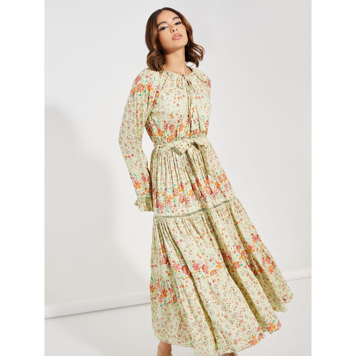 Styli Floral Print Midi Dress with Tie Belt-women-clothing-dresses-image-6
