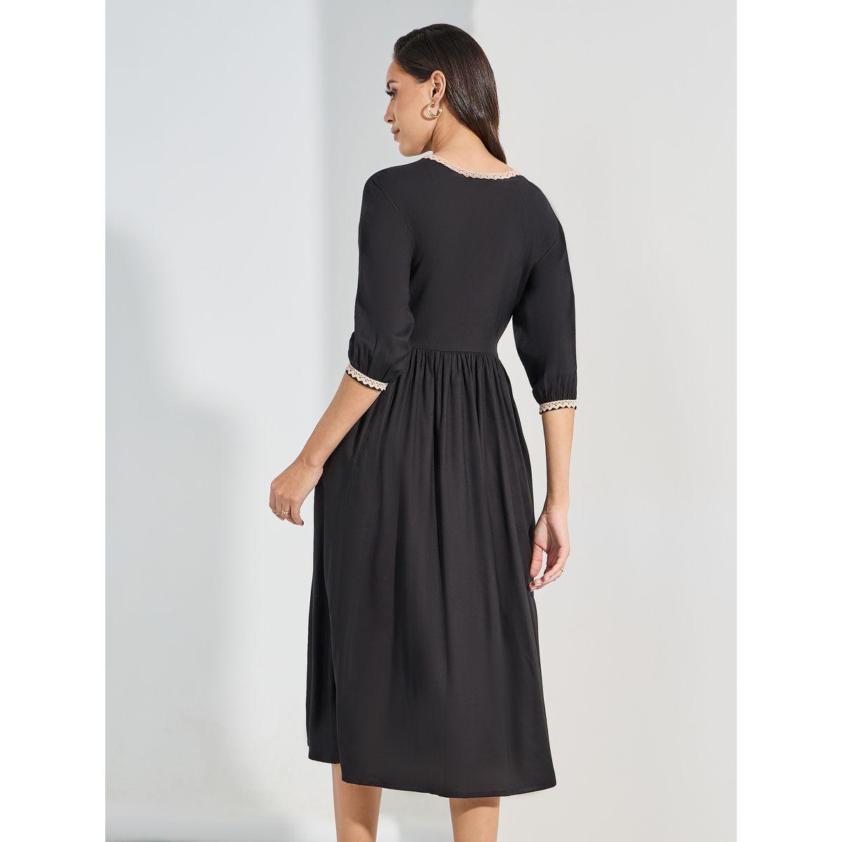Styli Embroidered Yoke Tasseled A-Line Midi Dress-women-clothing-dresses-image-4
