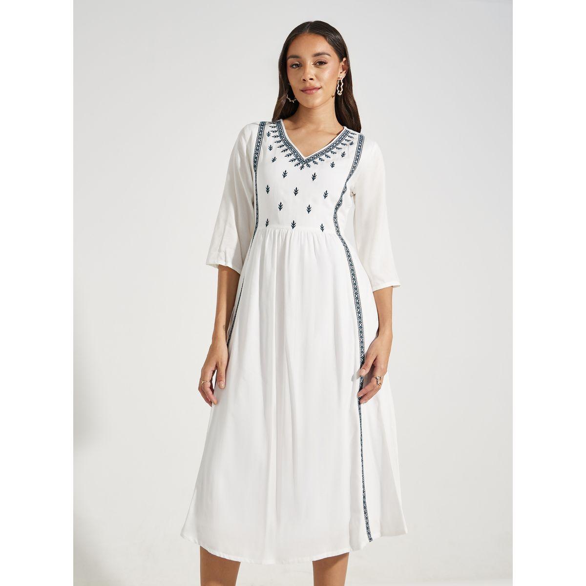 Styli Embroidered Panel V Neck A-Line Midi Dress-women-clothing-dresses-image-2