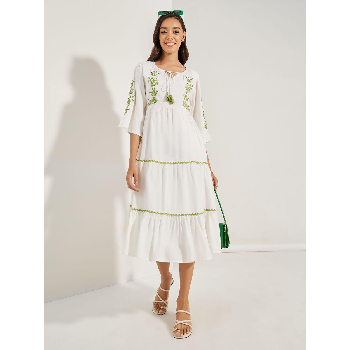 Styli Embroidered Panel Tie Tassel Midi Dress-women-clothing-dresses-image-1