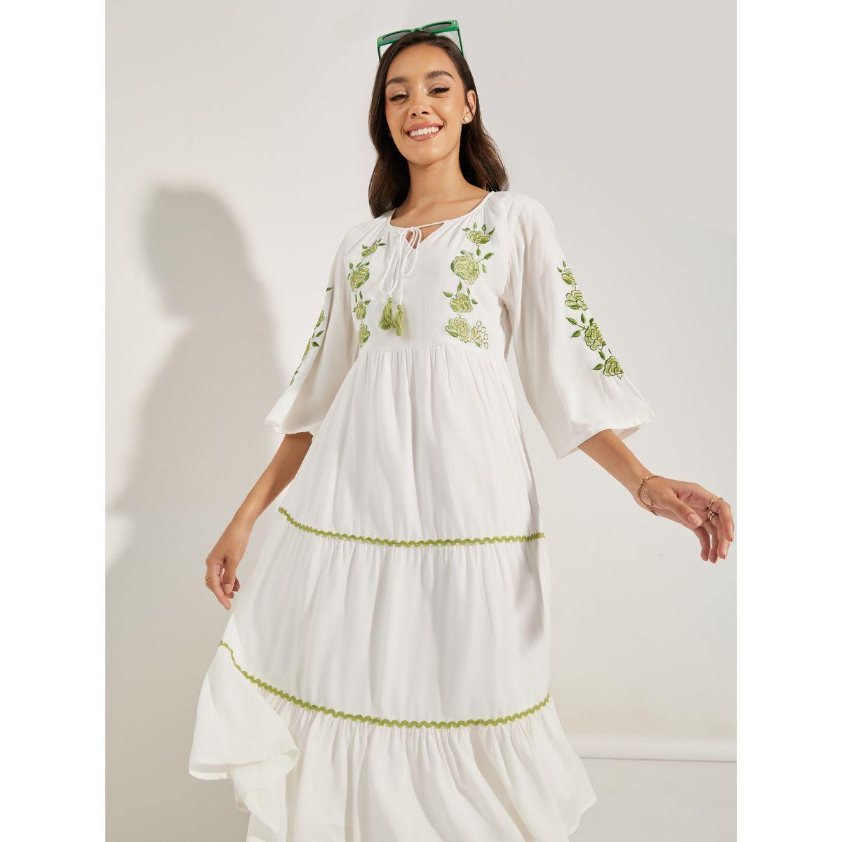 Styli Embroidered Panel Tie Tassel Midi Dress-women-clothing-dresses-image-2