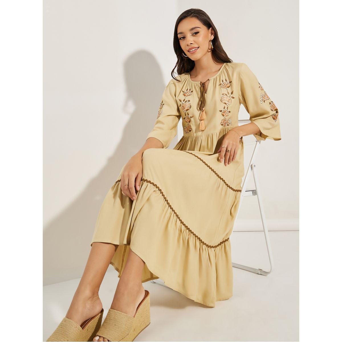 Styli Embroidered Panel Tie Tassel Midi Dress-women-clothing-dresses-image-1