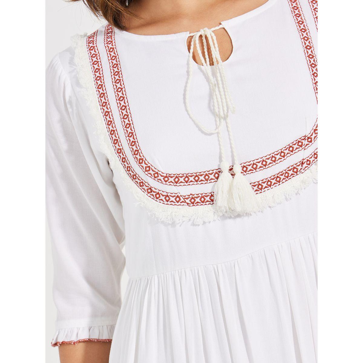 Styli Embroidered Panel Tie-Up Neck Midi Dress-women-clothing-dresses-image-3