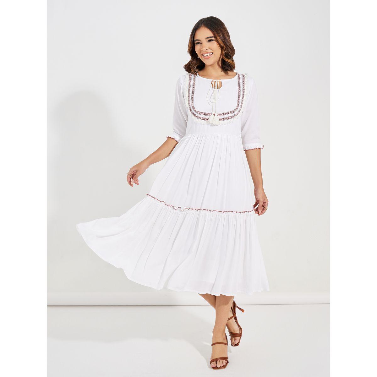 Styli Embroidered Panel Tie-Up Neck Midi Dress-women-clothing-dresses-image-5