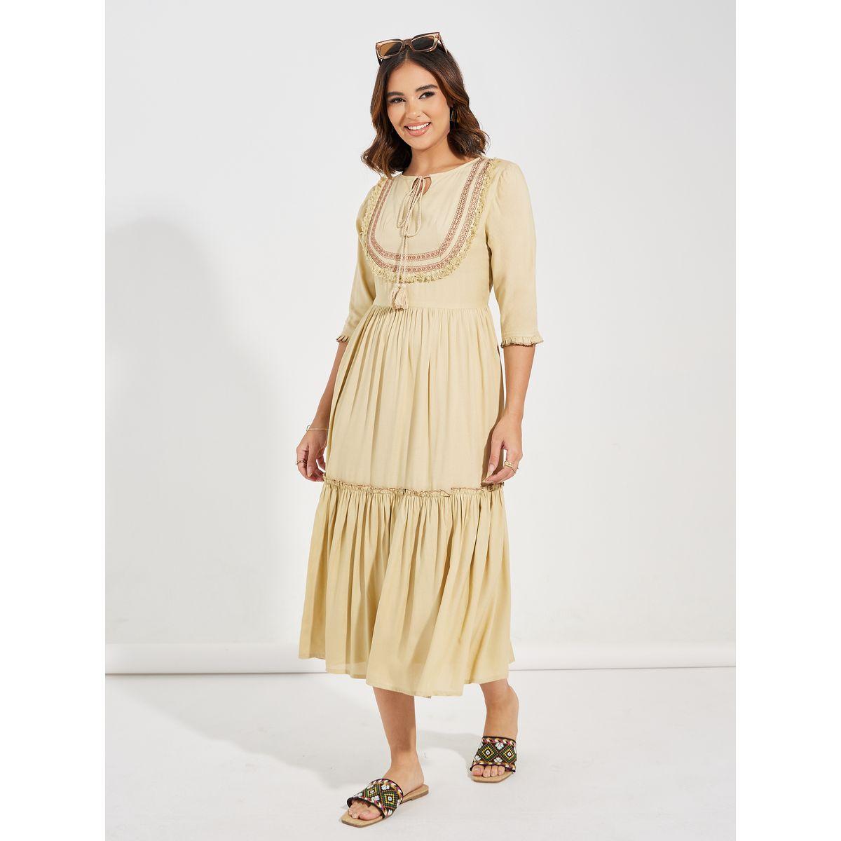 Styli Embroidered Panel Tie-Up Neck Midi Dress-women-clothing-dresses-image-5