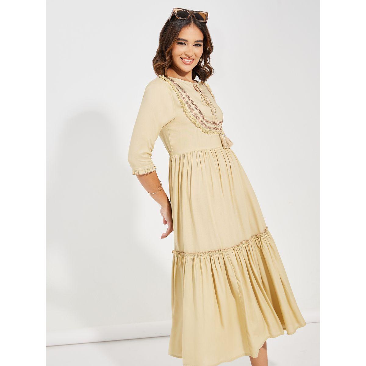 Styli Embroidered Panel Tie-Up Neck Midi Dress-women-clothing-dresses-image-6