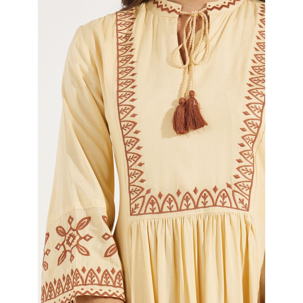 Styli Embroidered 3/4th Sleeves A-Line Midi Dress-women-clothing-dresses-image-4