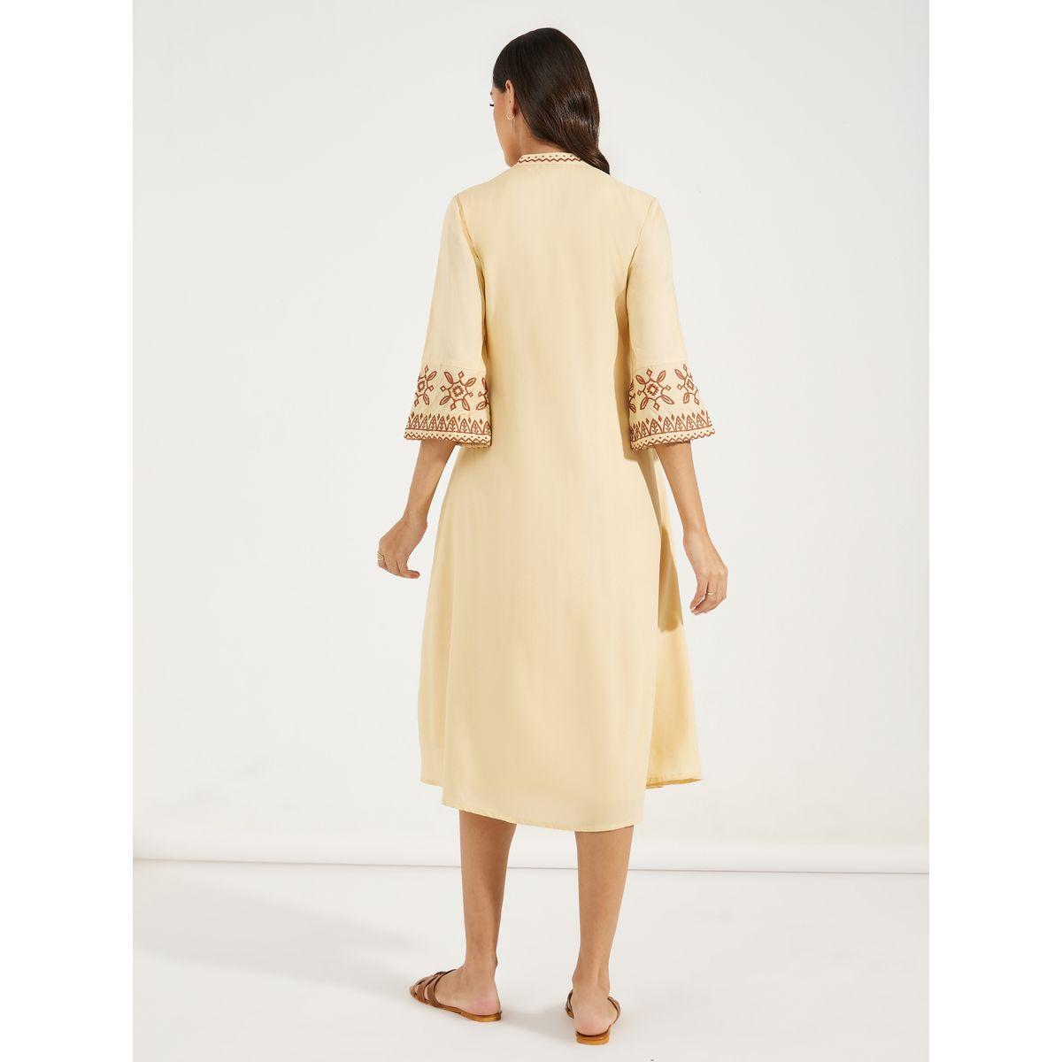 Styli Embroidered 3/4th Sleeves A-Line Midi Dress-women-clothing-dresses-image-5