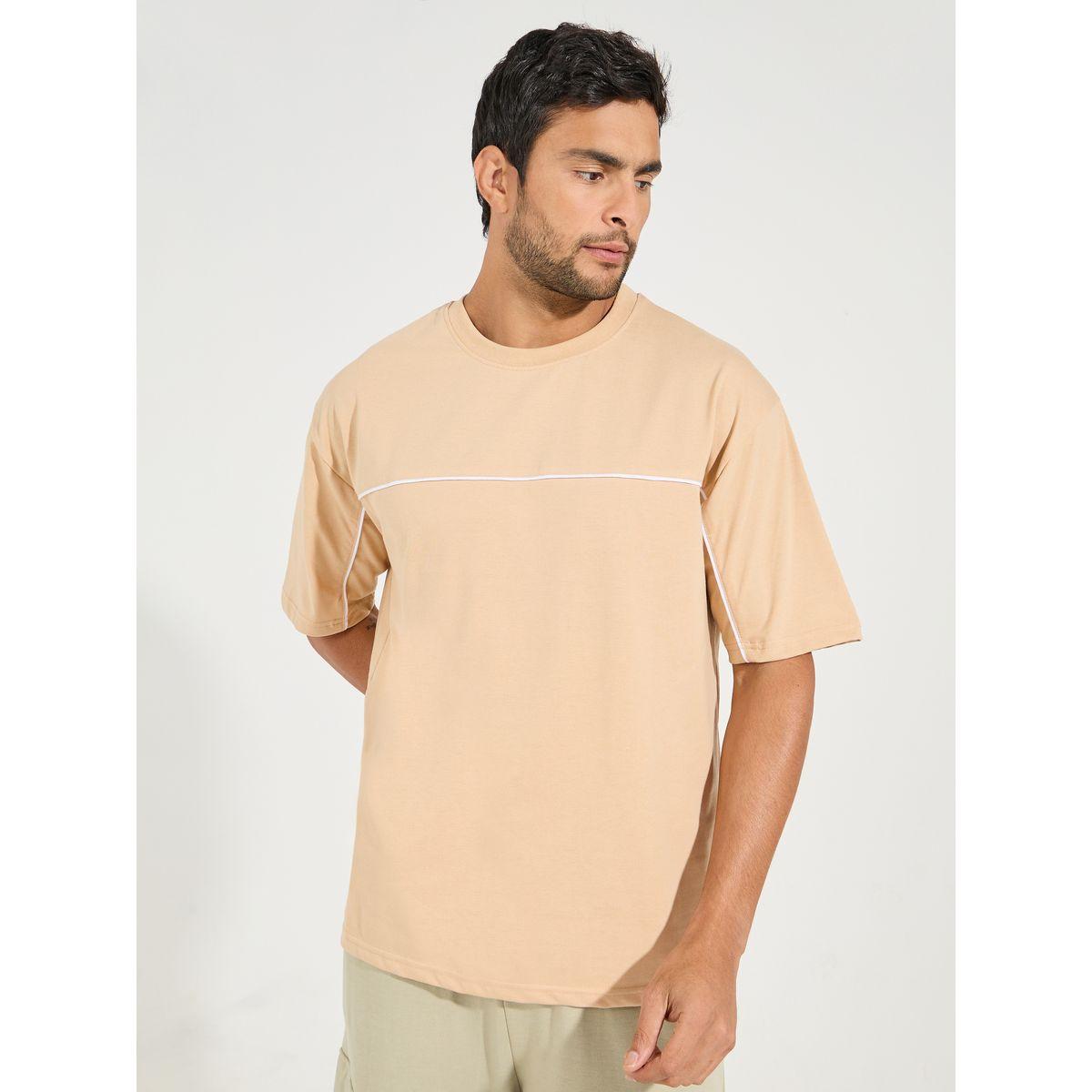 تيشيرت فضفاض بتداخلات محزوزة ودرزات-men-clothing-tshirtsandpolos-tshirts-image-1