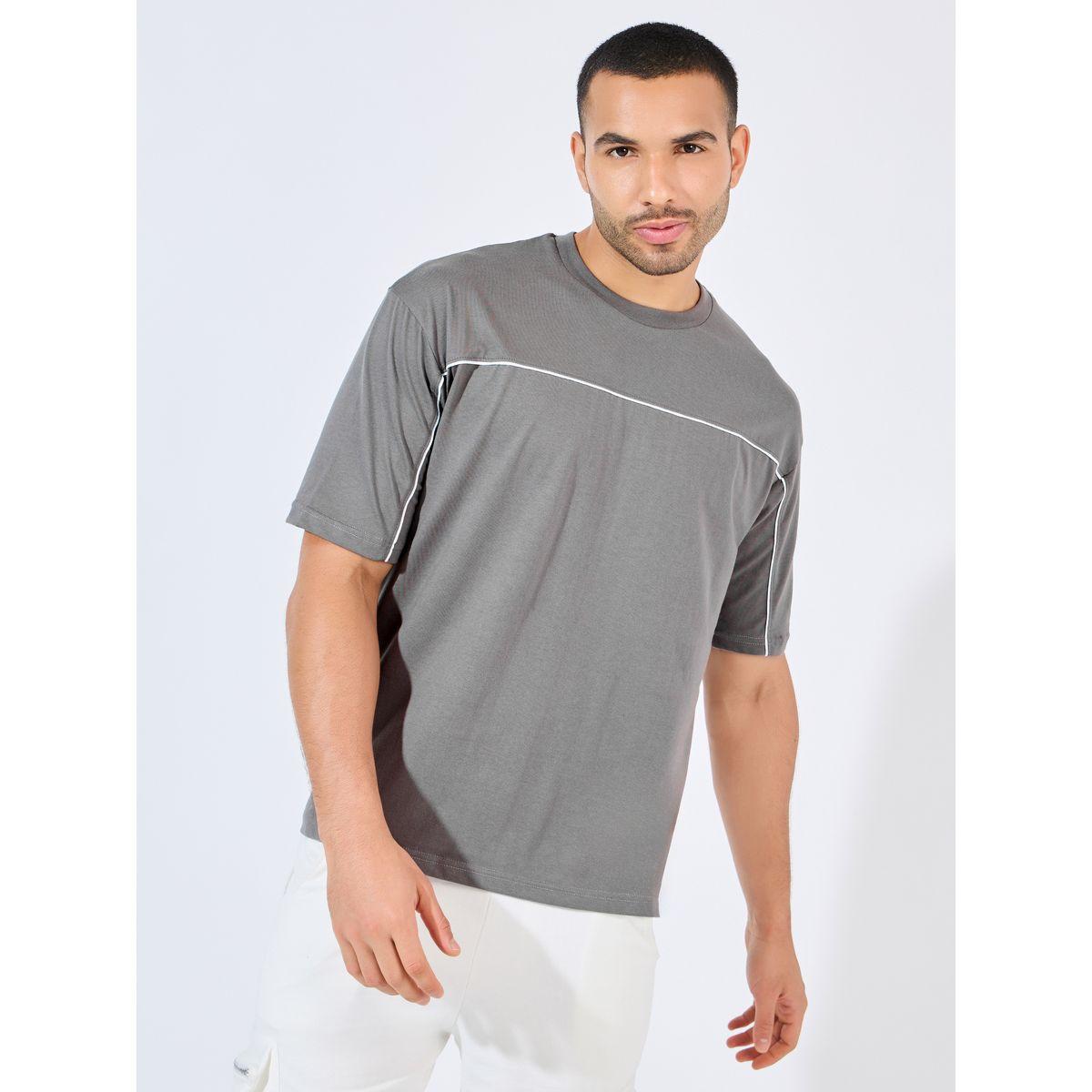 تيشيرت فضفاض بتفاصيل مدروزة مع حزوز-men-clothing-tshirtsandpolos-tshirts-image-1