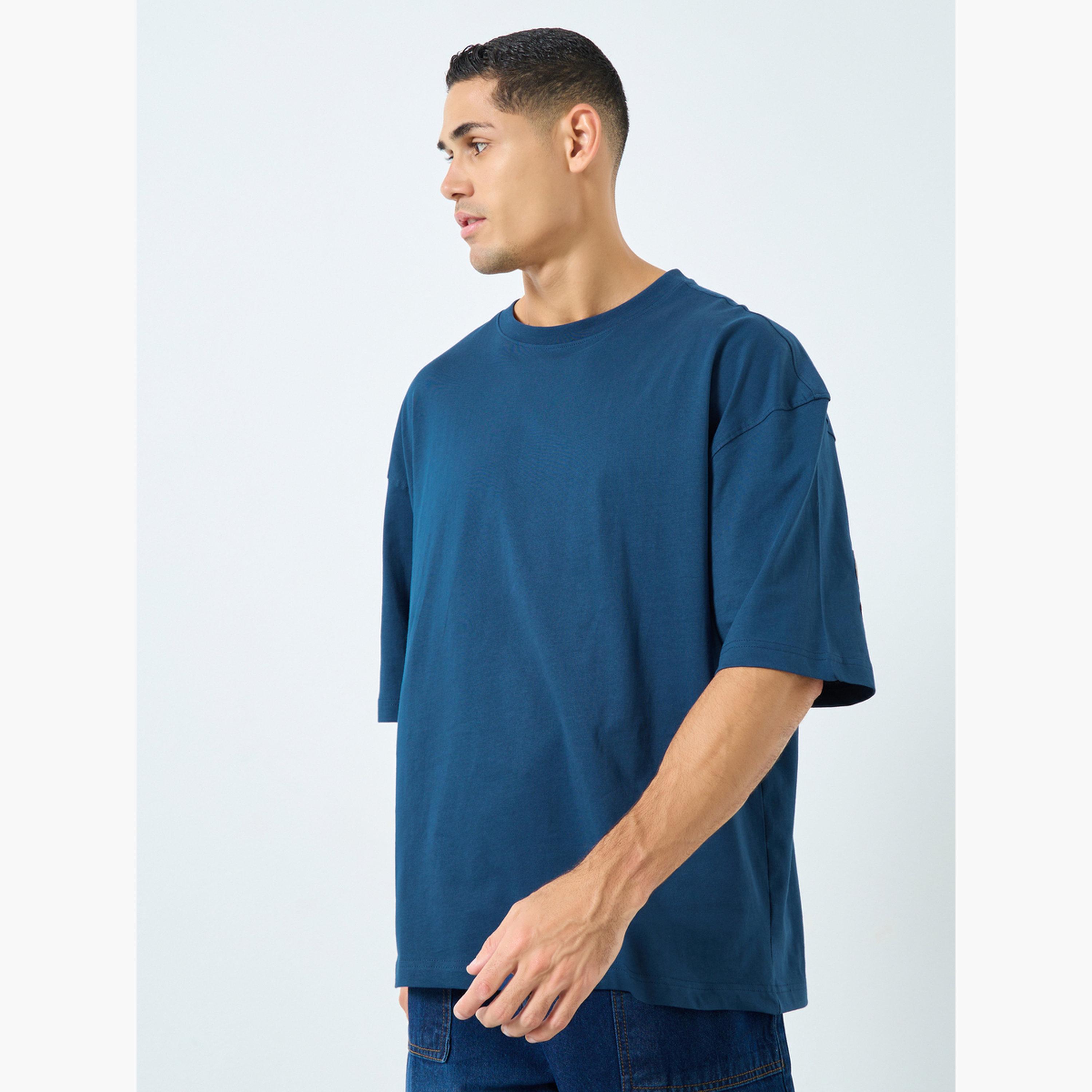 Styli Men Blue Back Applique Boxy Pure Cotton T-Shirt-men-clothing-tshirtsandpolos-tshirts-image-1