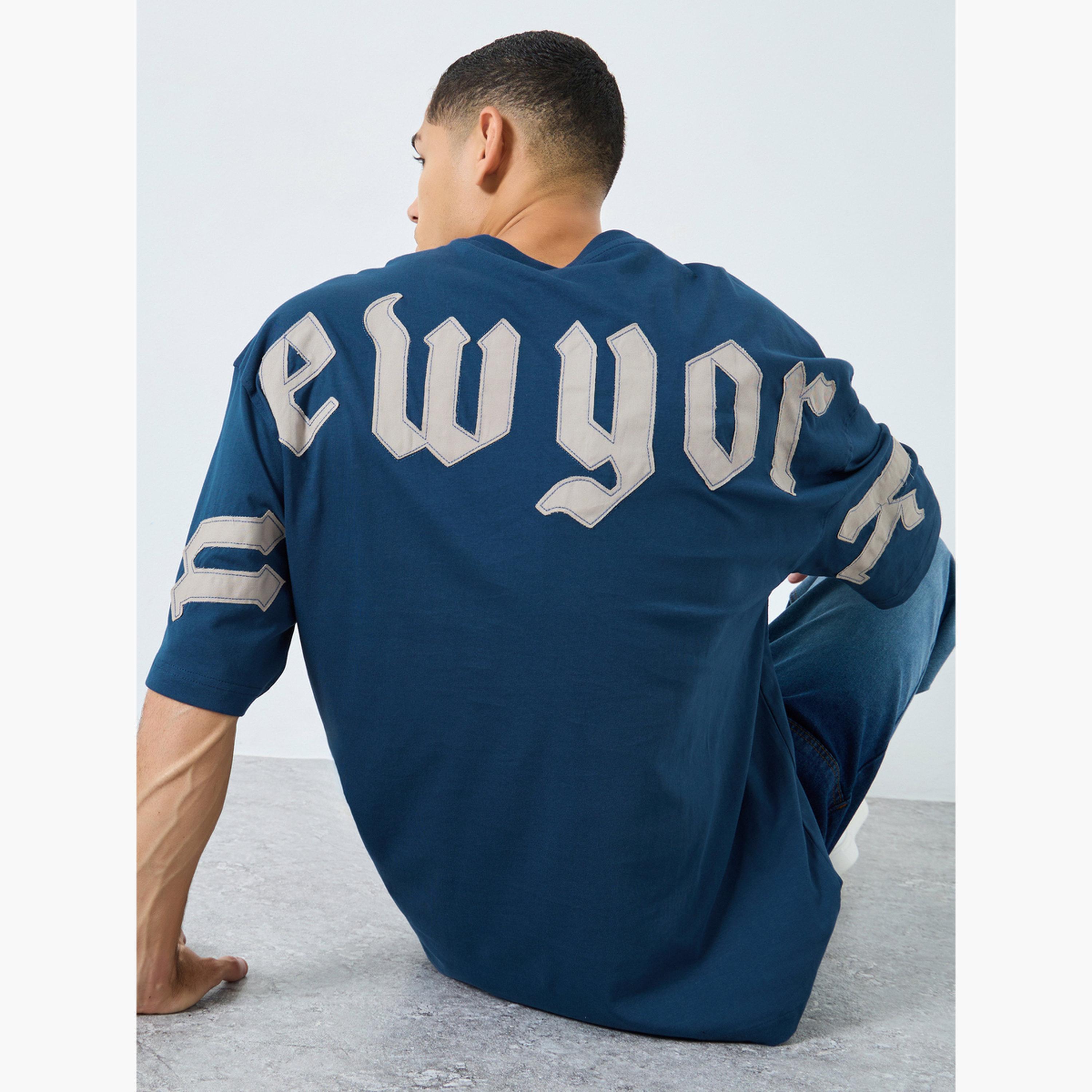 Styli Men Blue Back Applique Boxy Pure Cotton T-Shirt-men-clothing-tshirtsandpolos-tshirts-image-2