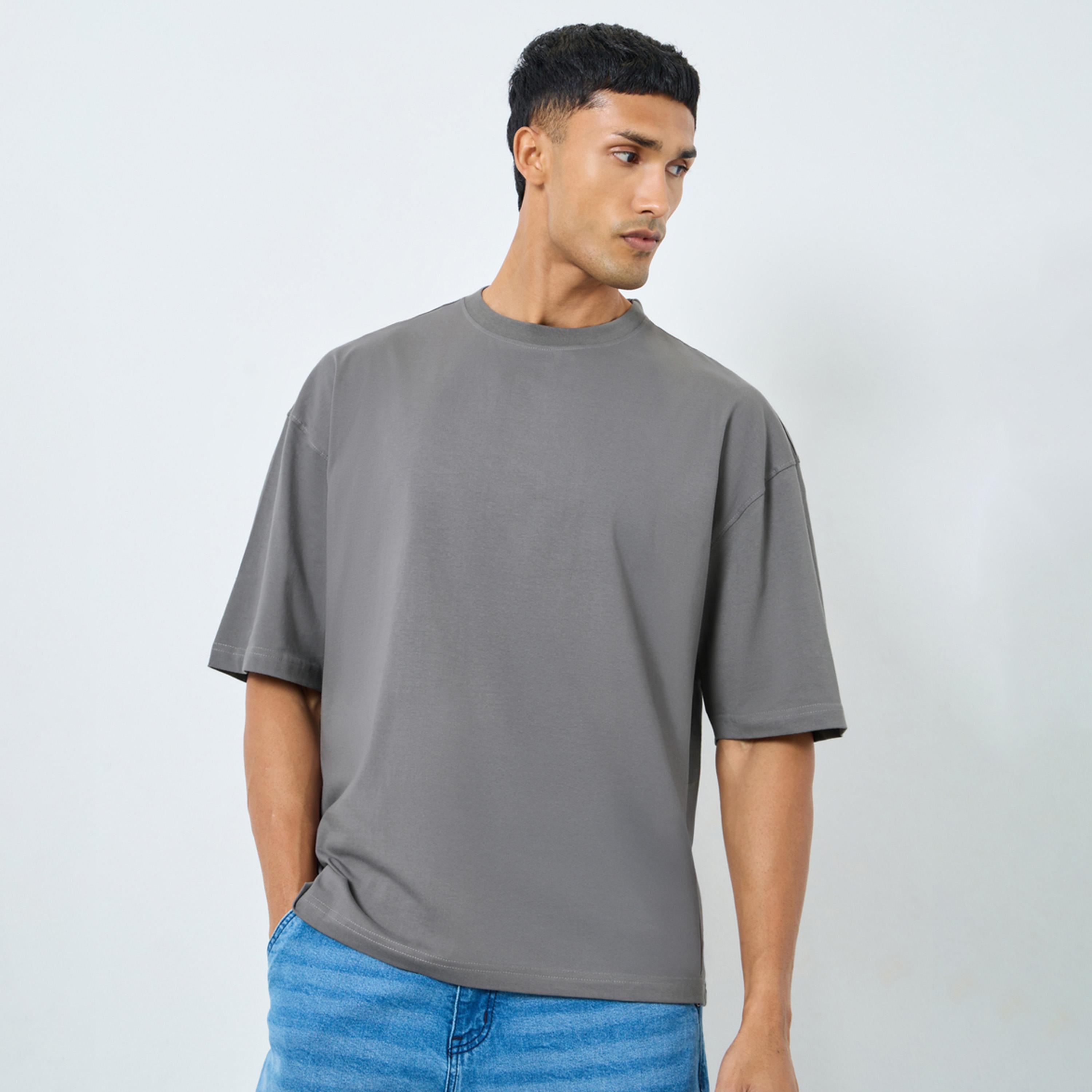 Styli Men Monochrome Boxy Fit Cotton T-Shirt with New York Appliqué Stitch Detailing-men-clothing-tshirtsandpolos-tshirts-image-1