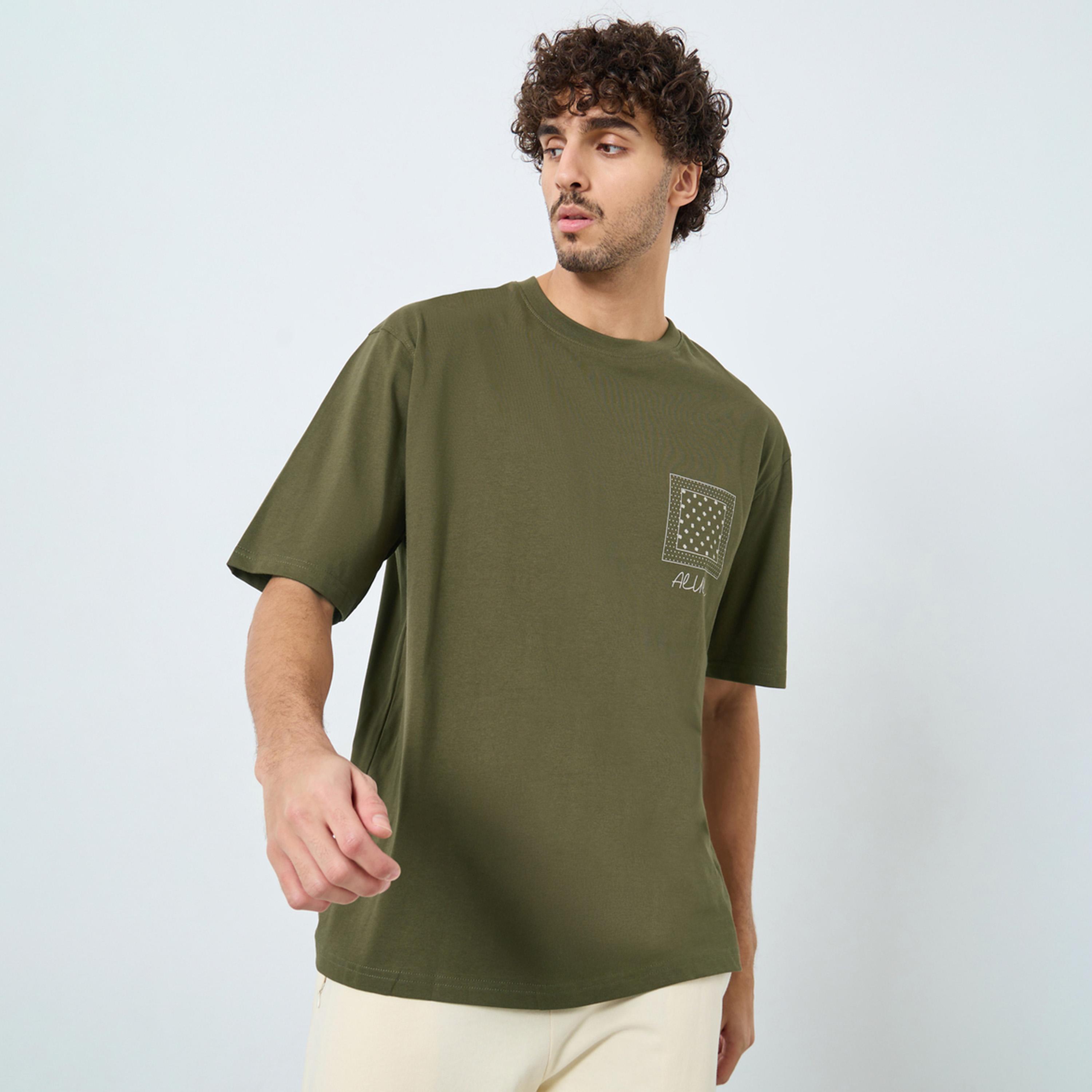 Styli Men Olive Graphic Print Oversized Cotton T-Shirt-men-clothing-tshirtsandpolos-tshirts-image-1