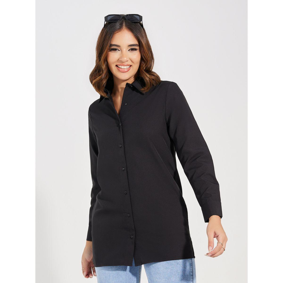 بلوزة منسوجة سادة بازرار غلق-women-clothing-shirtsandblouses-shirts-image-3