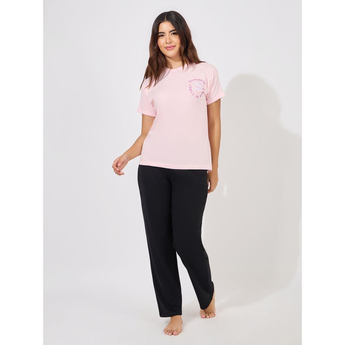 Styli Unwind Happiness Graphic Drop Shoulder T-Shirt & Straight Pyjama Set-women-clothing-nightwear-pyjamas-longsets-image-2