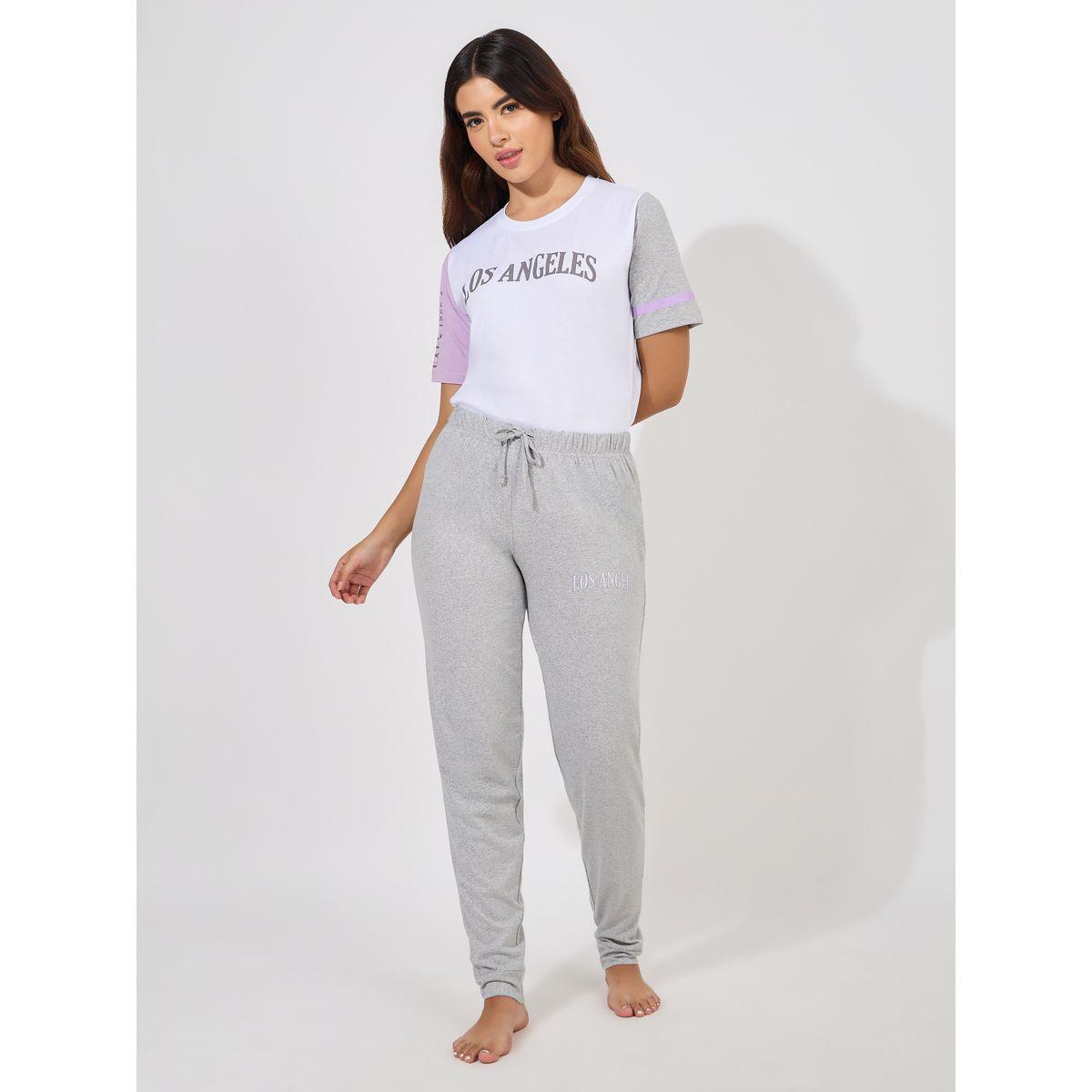 Styli Unwind Los Angeles Contrast Sleeve T-Shirt & Pyjama Set-women-clothing-nightwear-pyjamas-longsets-image-1
