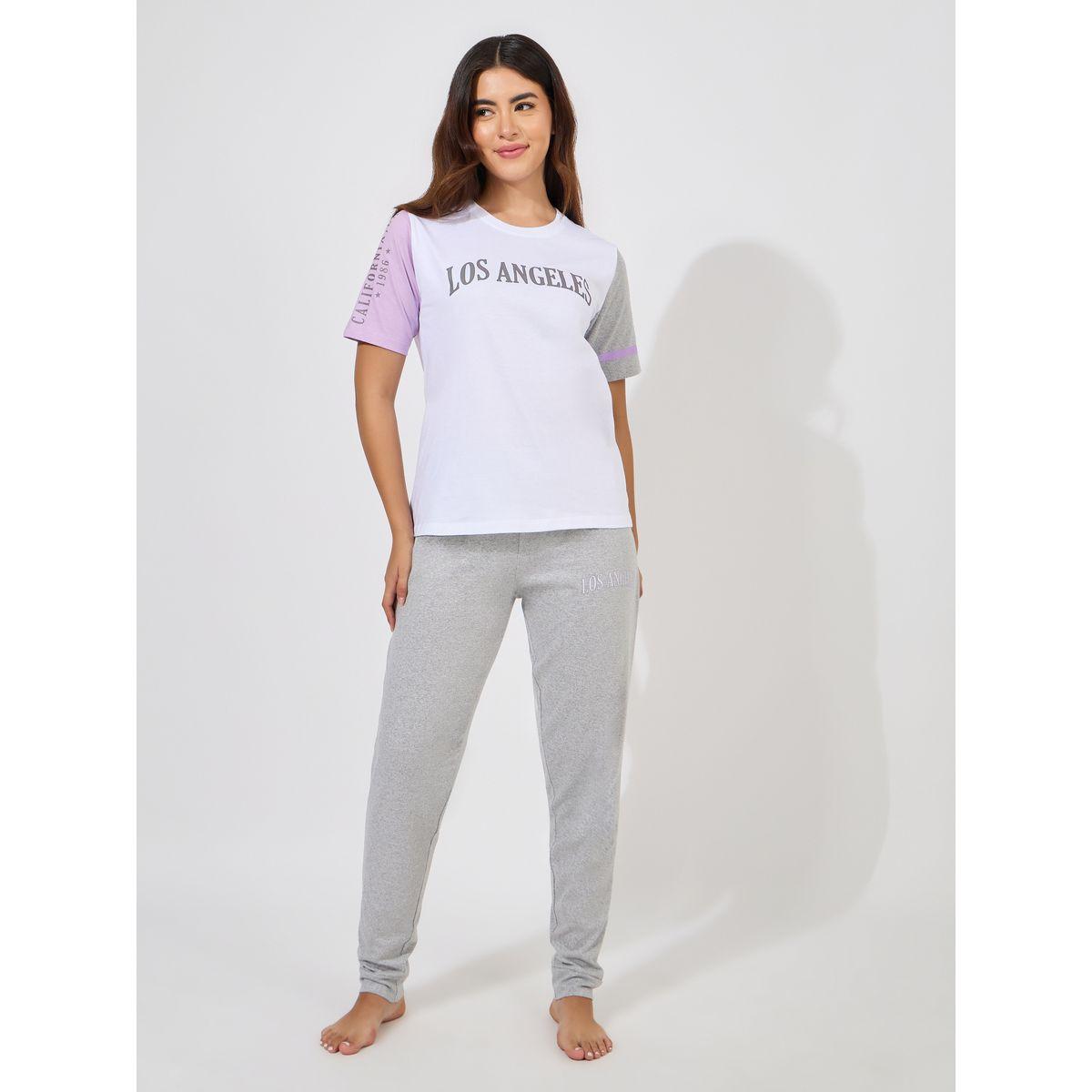 Styli Unwind Los Angeles Contrast Sleeve T-Shirt & Pyjama Set-women-clothing-nightwear-pyjamas-longsets-image-2