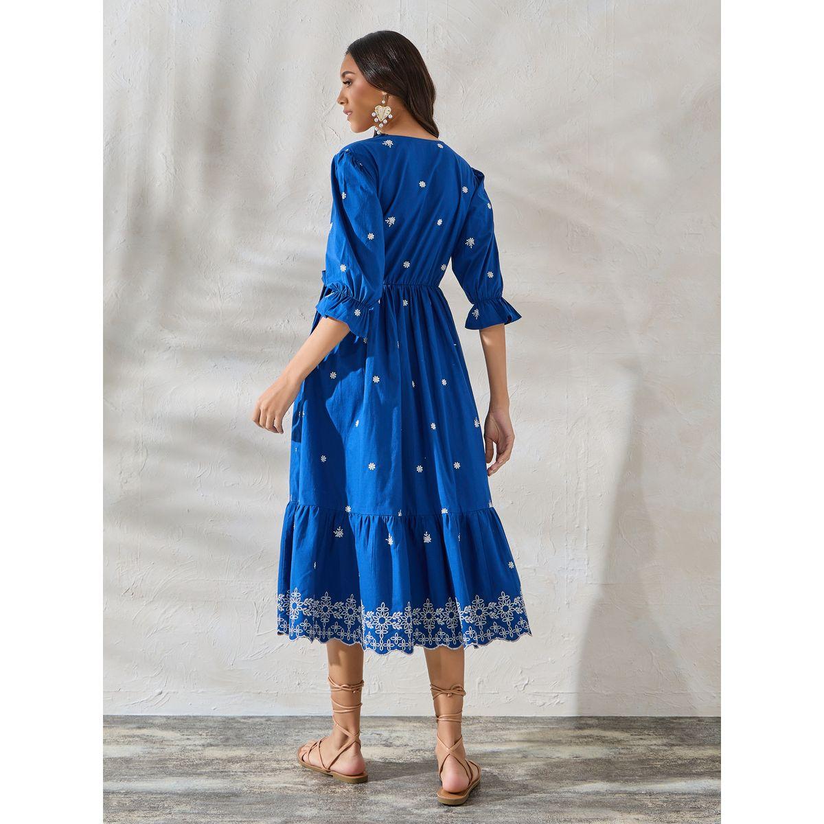 Styli Limited Contrast Embroidery Detail Wrap Front Midi Dress-women-clothing-dresses-image-4