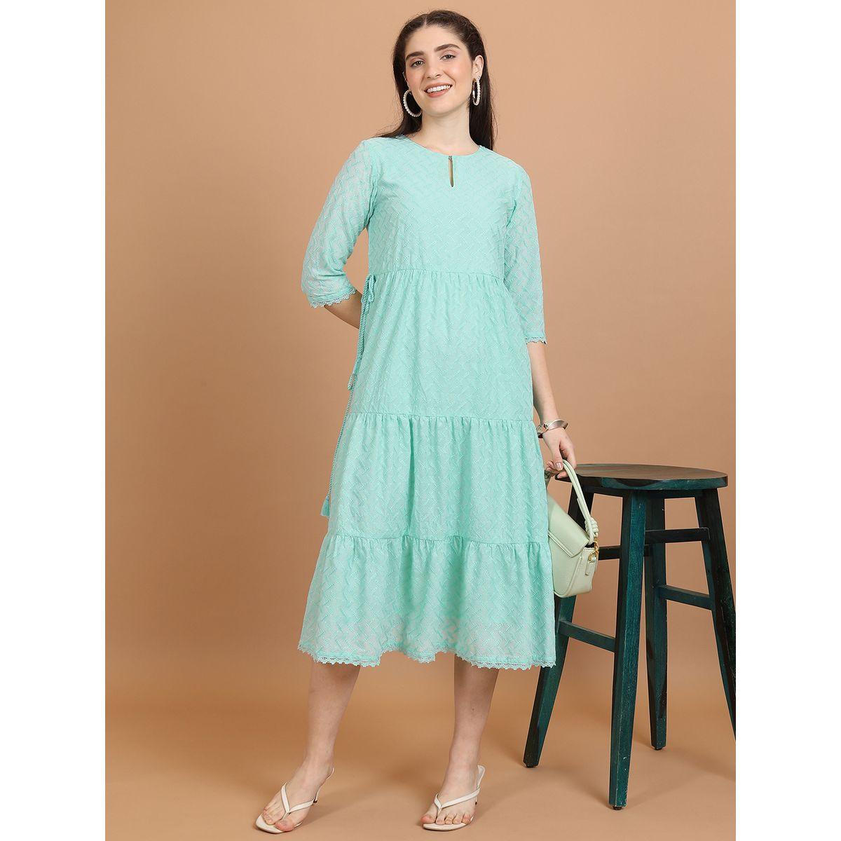 Ketch X Styli  Embroidery Detail Keyhole Neck A-Line Midi Dress-women-clothing-dresses-image-1