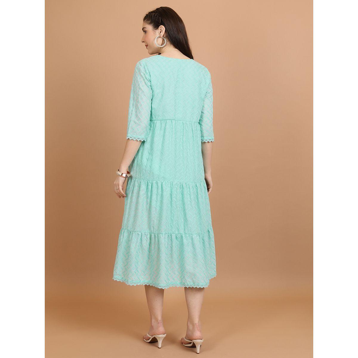 Ketch X Styli  Embroidery Detail Keyhole Neck A-Line Midi Dress-women-clothing-dresses-image-2