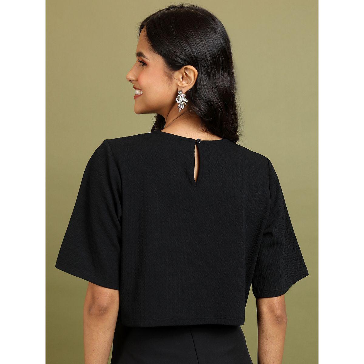 Tokyo Talkies X Styli  Boxy Fit Embellished Neck Ribbed Crop Top-women-clothing-shirtsandblouses-blouses-image-2