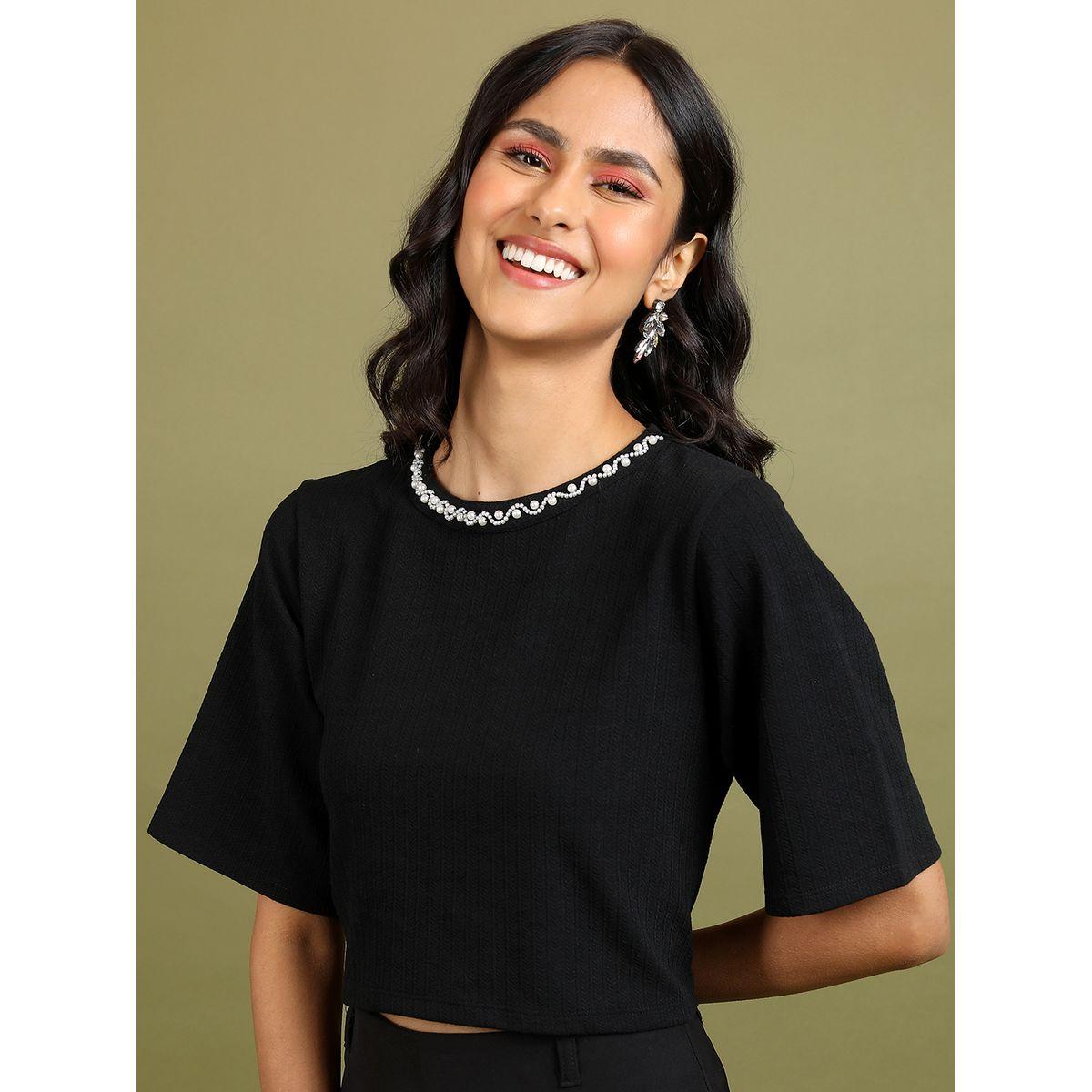 Tokyo Talkies X Styli  Boxy Fit Embellished Neck Ribbed Crop Top-women-clothing-shirtsandblouses-blouses-image-3