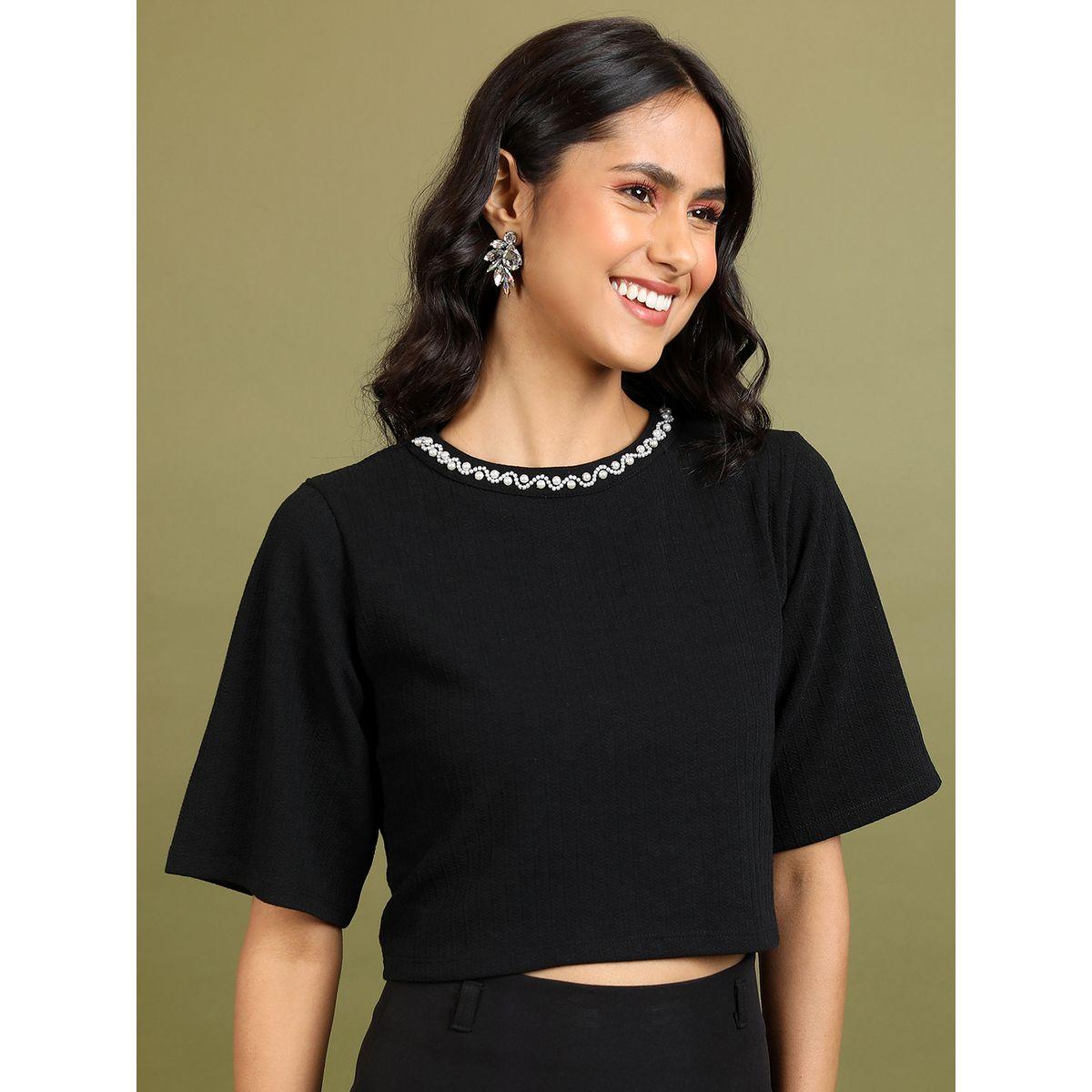 Tokyo Talkies X Styli  Boxy Fit Embellished Neck Ribbed Crop Top-women-clothing-shirtsandblouses-blouses-image-6