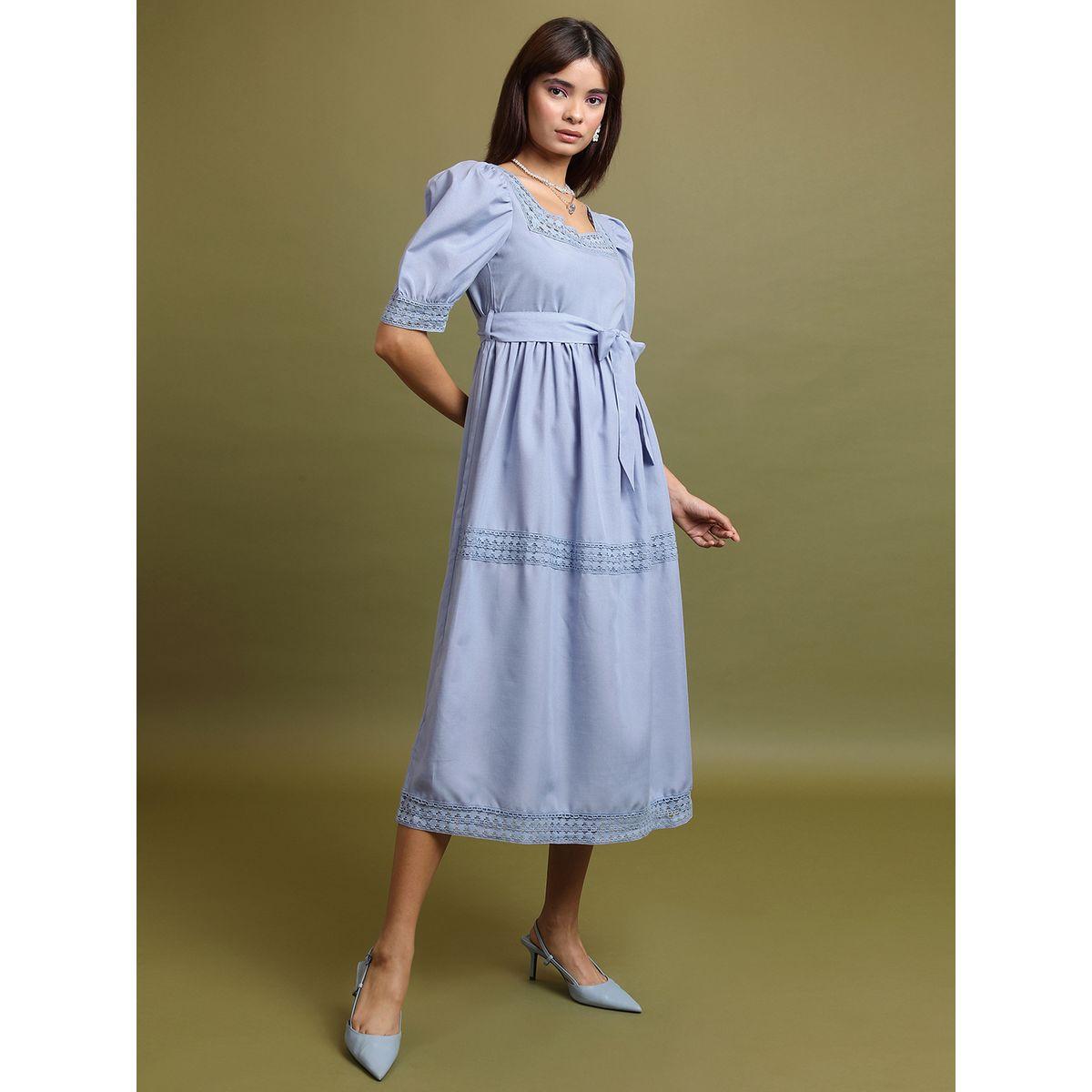 Tokyo Talkies X Styli   Blue Square Neck Puff Sleeve Tie Up Lace Inserts A-Line Dress-women-clothing-dresses-image-3