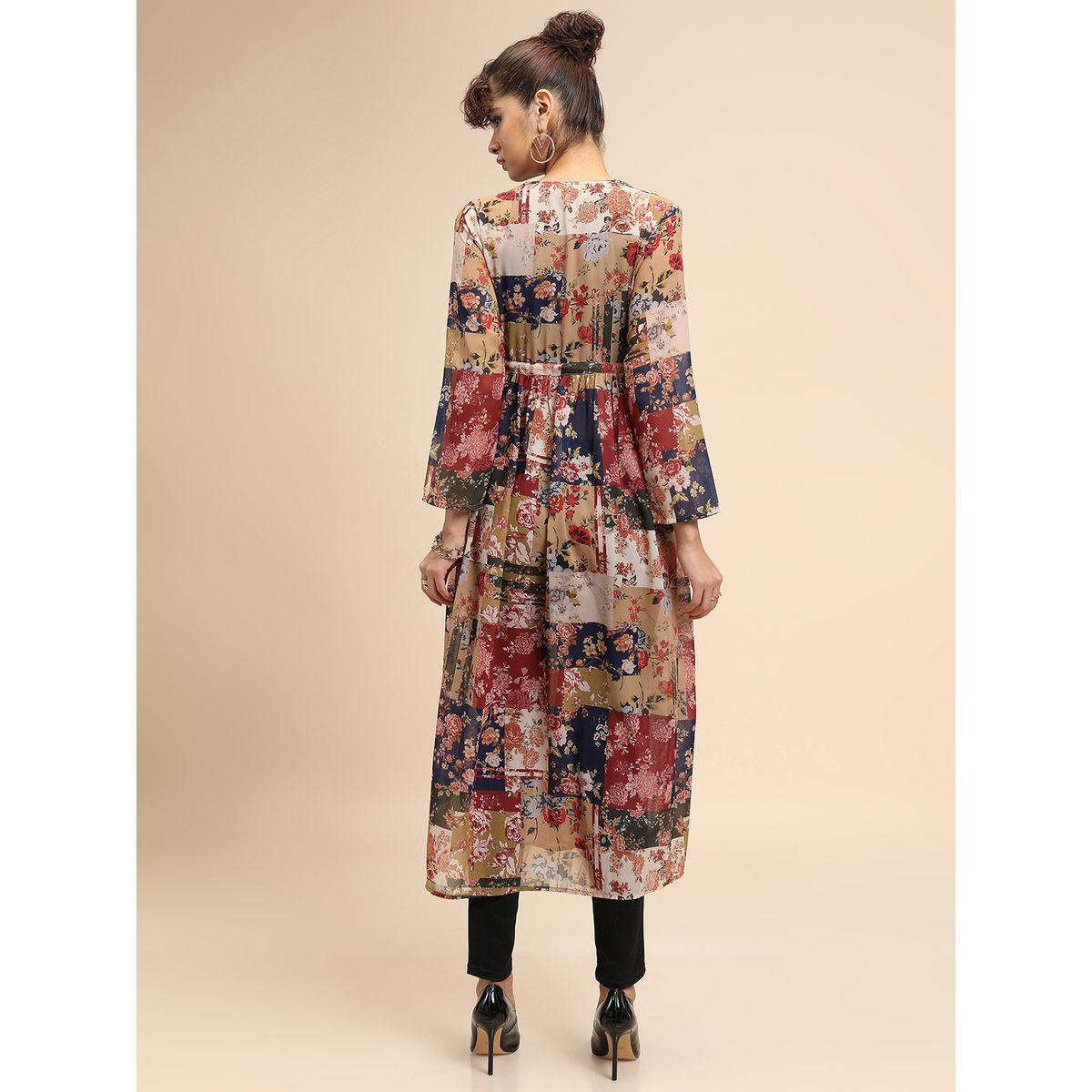 Tokyo Talkies X Styli  Floral Print Longline Open Front Shrug with Tie-up Detail-women-clothing-shirtsandblouses-shirts-image-2
